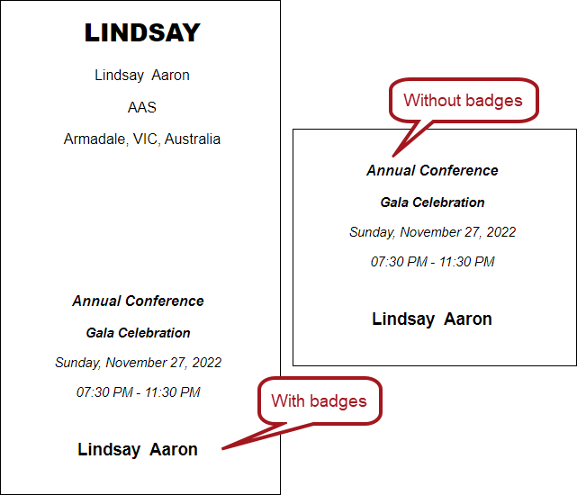 Tickets with and without badges.